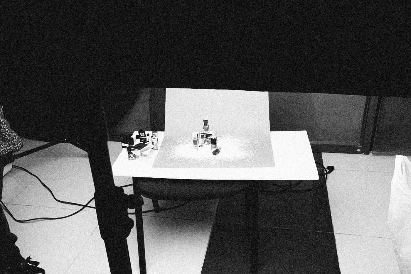A product photography setup, mid-shoot